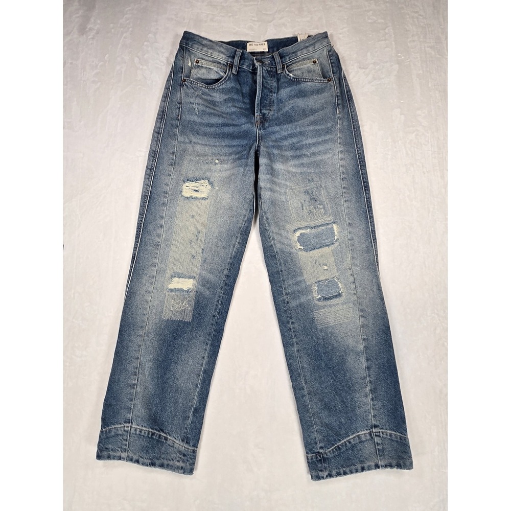 We The Free Stick Around Slim Stacked Jeans Blue Distressed 29 Button Fly